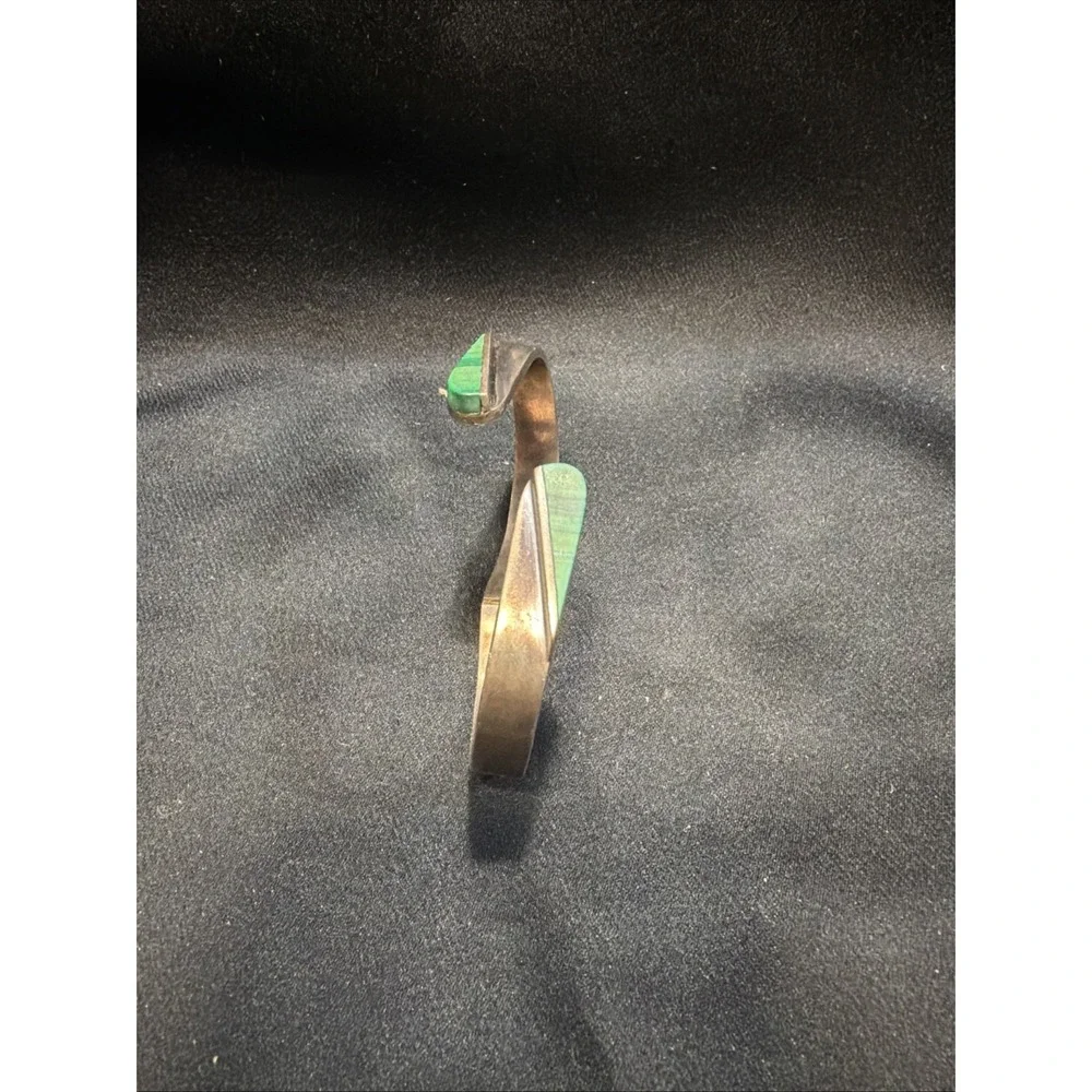 Vtg 46g Taxco Mexico 925 Silver Malachite Clamp Cuff Bracelet TJ-07 REPAIR AS-IS